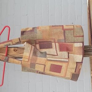 Tapestry Earth Tones Reversible Tote Bag 17"×17". Large Outside Pocket. 80's Era